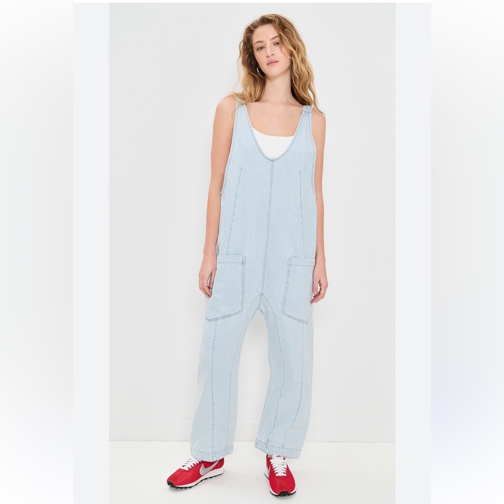 We The Free High Roller Jumpsuit Light Blue Denim Baggy EUC 2957